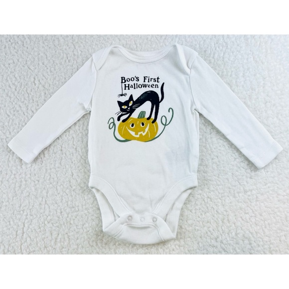 OLD NAVY • White/Multi Boo’s First Halloween Long Sleeve Bodysuit Onesie - Picture 3 of 12
